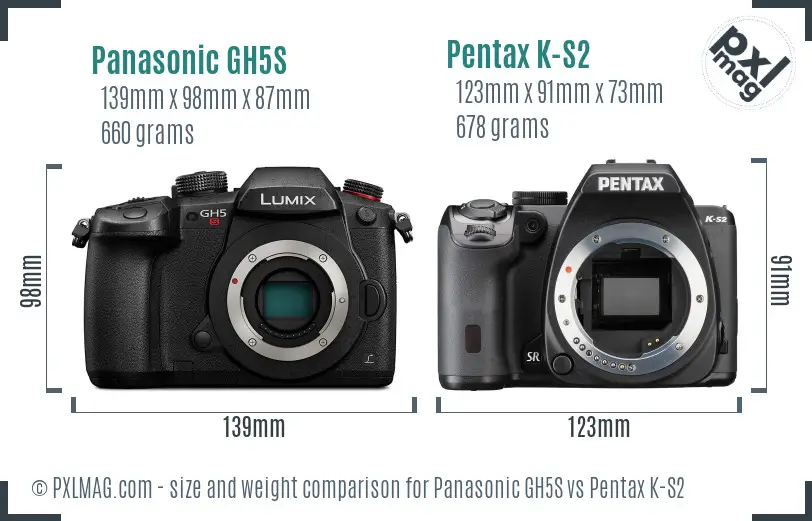 Panasonic GH5S vs Pentax K-S2 size comparison