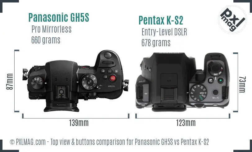 Panasonic GH5S vs Pentax K-S2 top view buttons comparison