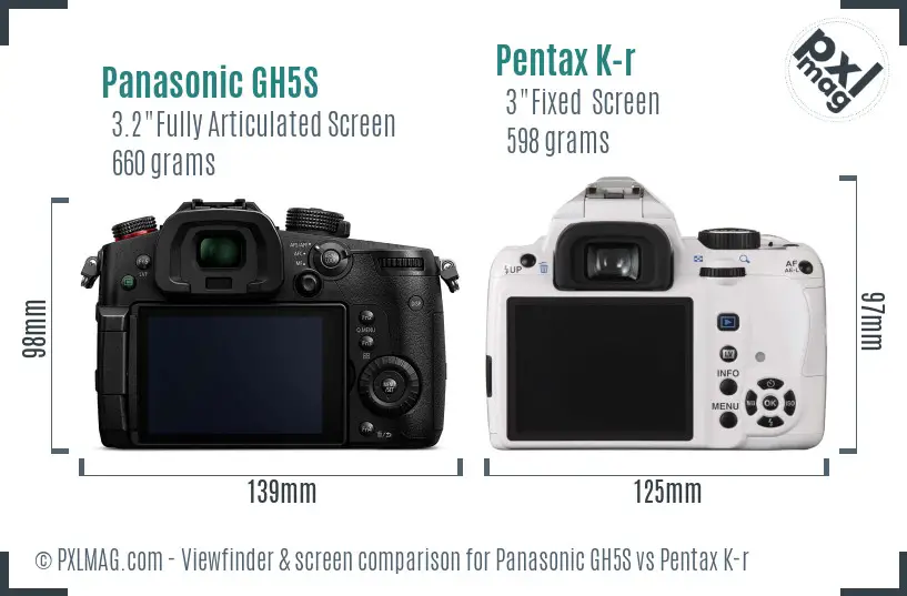 Panasonic GH5S vs Pentax K-r Screen and Viewfinder comparison