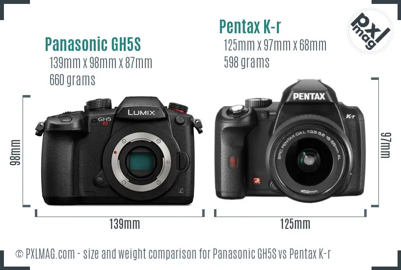 Panasonic GH5S vs Pentax K-r size comparison