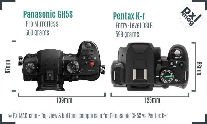 Panasonic GH5S vs Pentax K-r top view buttons comparison