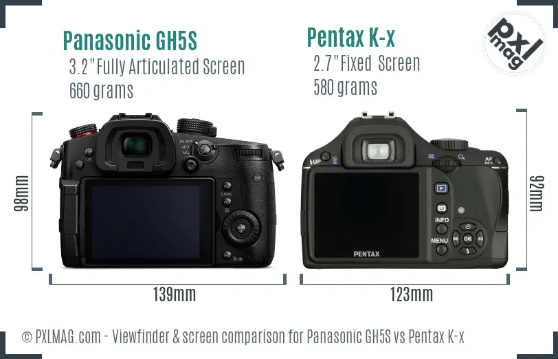 Panasonic GH5S vs Pentax K-x Screen and Viewfinder comparison