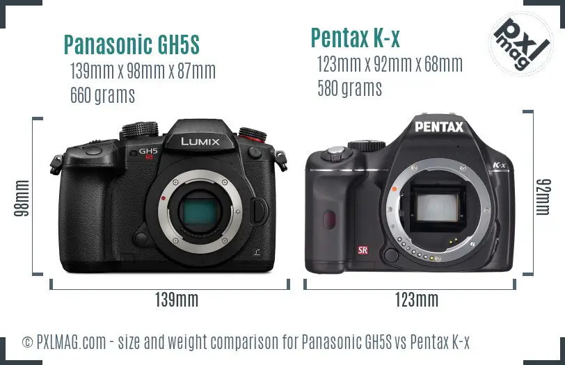Panasonic GH5S vs Pentax K-x size comparison
