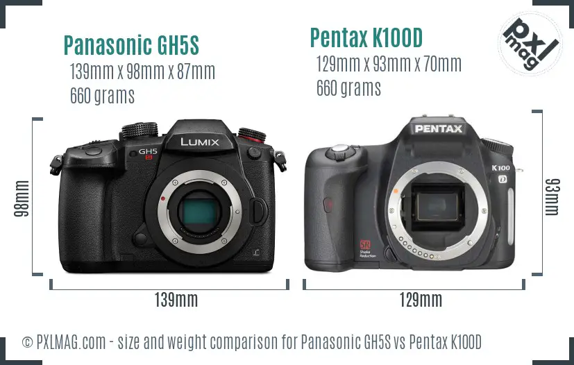 Panasonic GH5S vs Pentax K100D size comparison