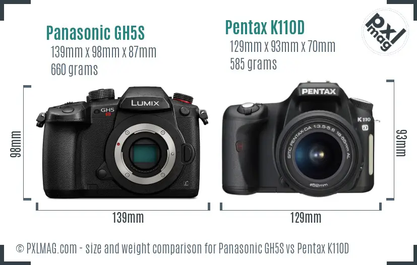 Panasonic GH5S vs Pentax K110D size comparison