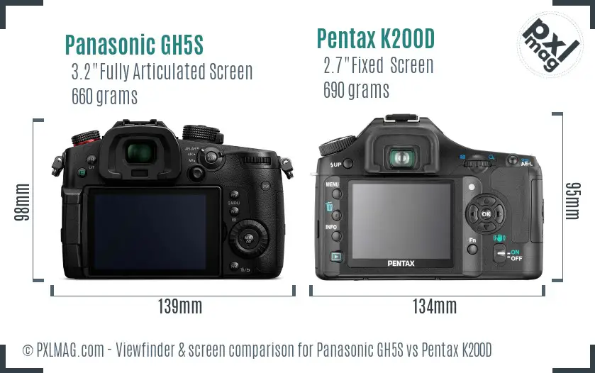 Panasonic GH5S vs Pentax K200D Screen and Viewfinder comparison