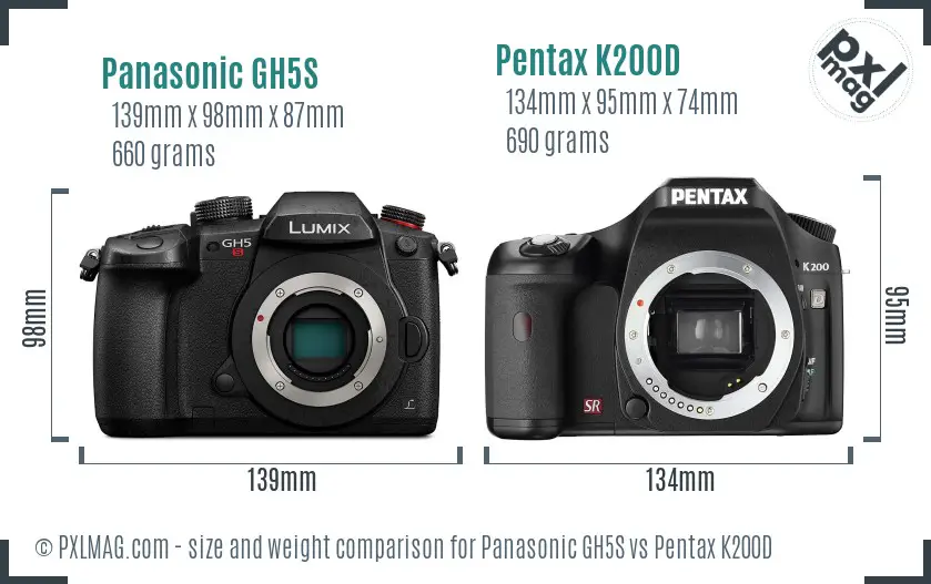Panasonic GH5S vs Pentax K200D size comparison