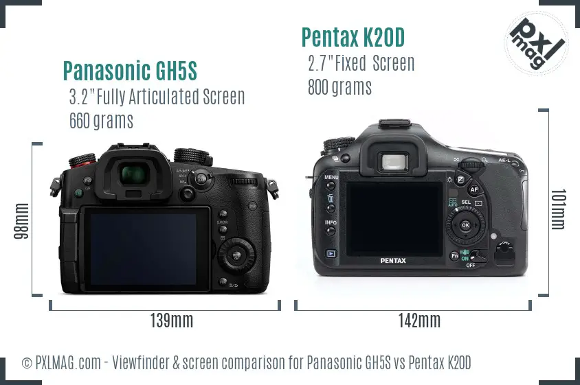 Panasonic GH5S vs Pentax K20D Screen and Viewfinder comparison