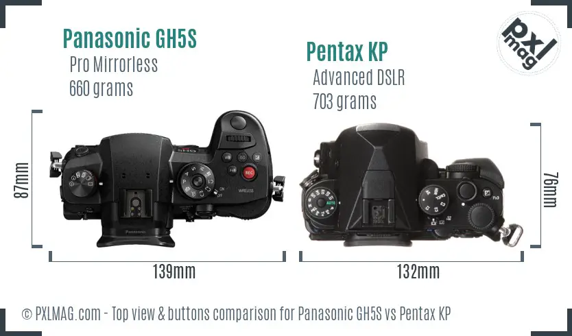 Panasonic GH5S vs Pentax KP top view buttons comparison
