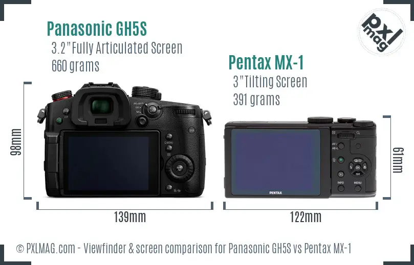 Panasonic GH5S vs Pentax MX-1 Screen and Viewfinder comparison