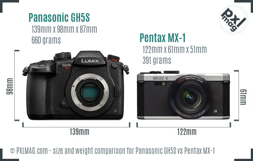 Panasonic GH5S vs Pentax MX-1 size comparison