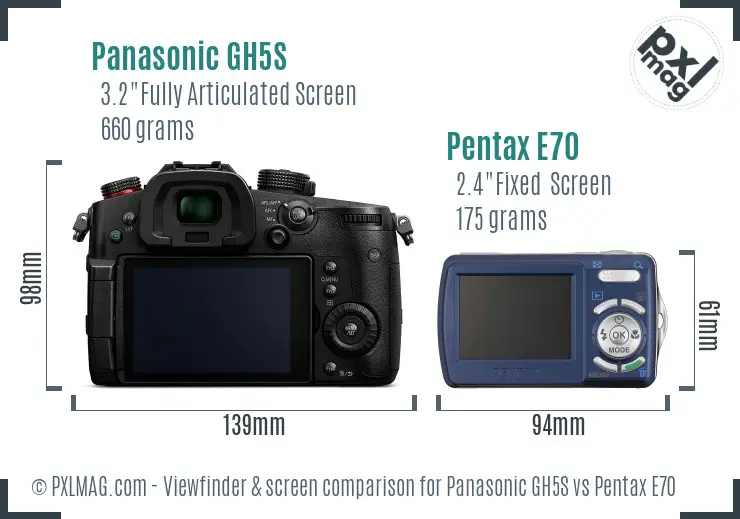 Panasonic GH5S vs Pentax E70 Screen and Viewfinder comparison