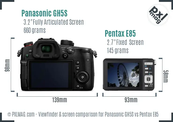 Panasonic GH5S vs Pentax E85 Screen and Viewfinder comparison