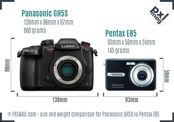 Panasonic GH5S vs Pentax E85 size comparison