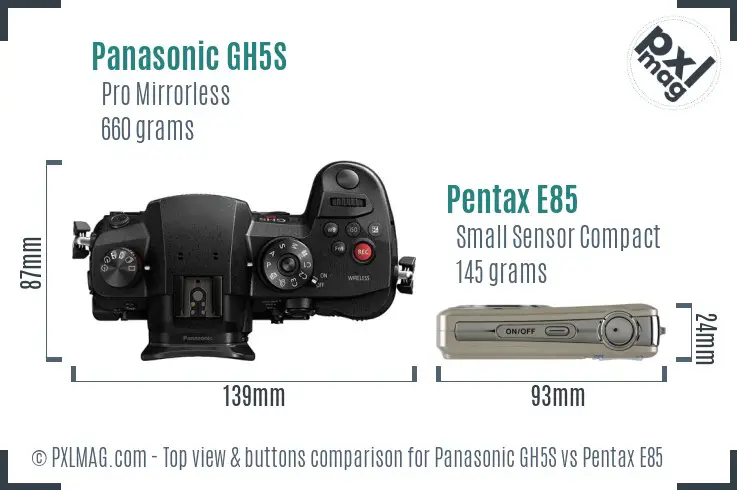 Panasonic GH5S vs Pentax E85 top view buttons comparison