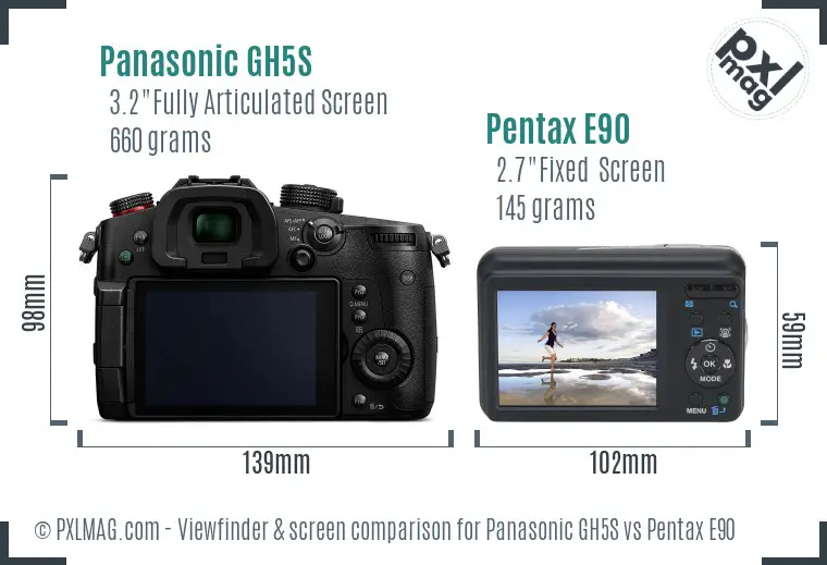 Panasonic GH5S vs Pentax E90 Screen and Viewfinder comparison