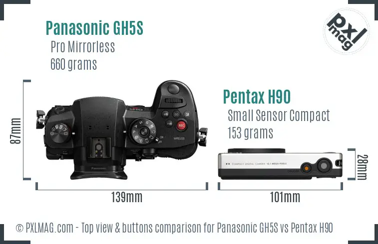 Panasonic GH5S vs Pentax H90 top view buttons comparison