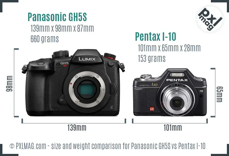 Panasonic GH5S vs Pentax I-10 size comparison
