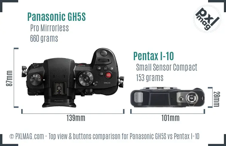 Panasonic GH5S vs Pentax I-10 top view buttons comparison