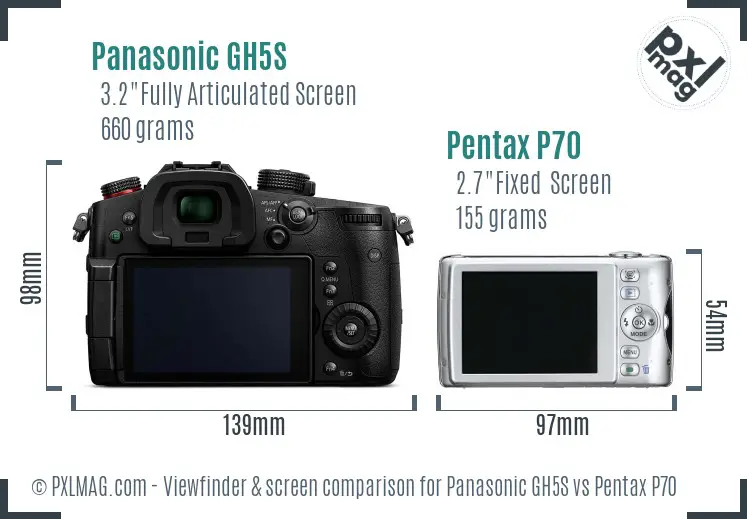 Panasonic GH5S vs Pentax P70 Screen and Viewfinder comparison