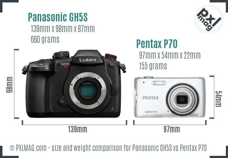 Panasonic GH5S vs Pentax P70 size comparison