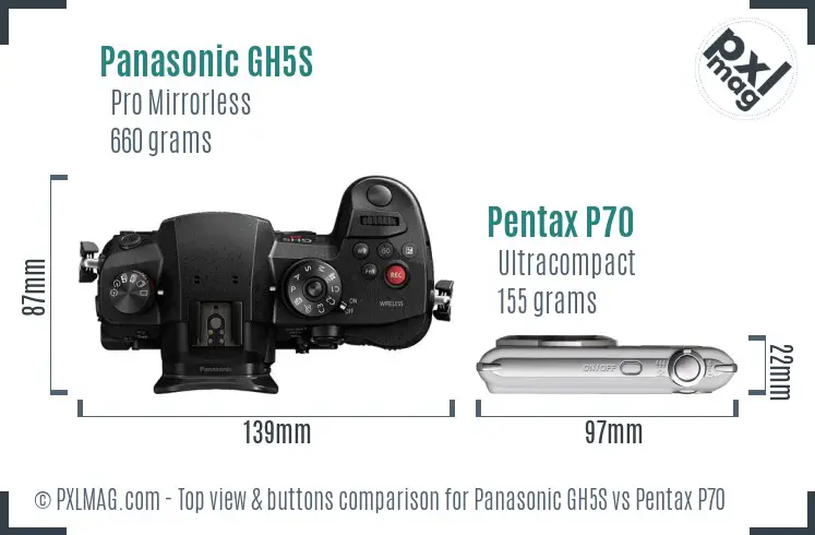 Panasonic GH5S vs Pentax P70 top view buttons comparison