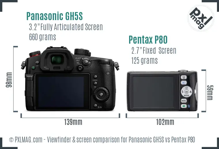 Panasonic GH5S vs Pentax P80 Screen and Viewfinder comparison