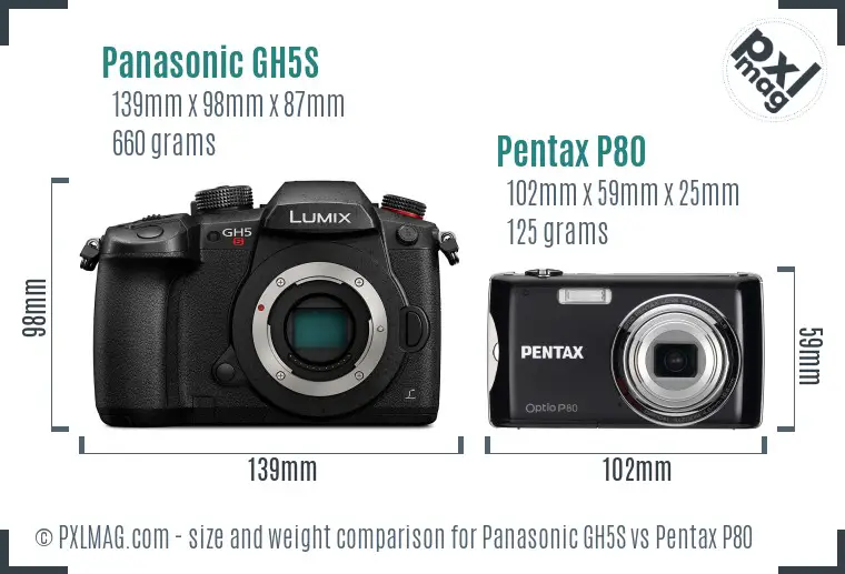 Panasonic GH5S vs Pentax P80 size comparison