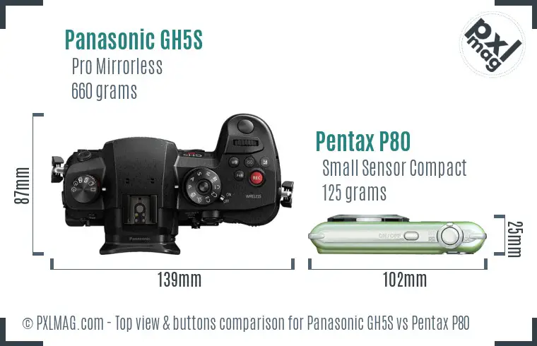 Panasonic GH5S vs Pentax P80 top view buttons comparison