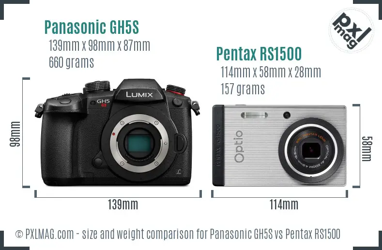 Panasonic GH5S vs Pentax RS1500 size comparison