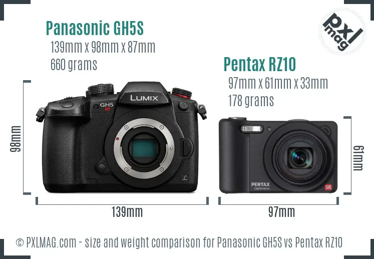 Panasonic GH5S vs Pentax RZ10 size comparison