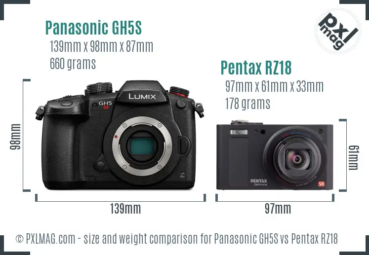 Panasonic GH5S vs Pentax RZ18 size comparison