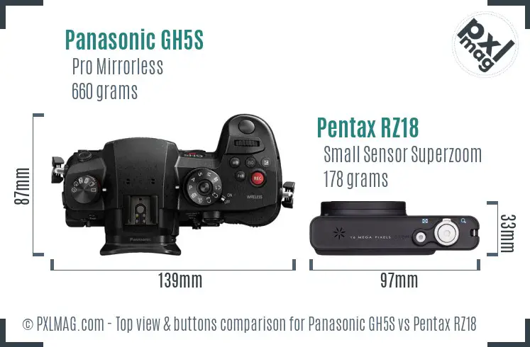 Panasonic GH5S vs Pentax RZ18 top view buttons comparison