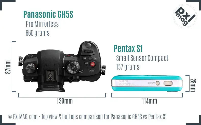 Panasonic GH5S vs Pentax S1 top view buttons comparison