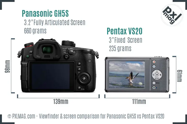 Panasonic GH5S vs Pentax VS20 Screen and Viewfinder comparison
