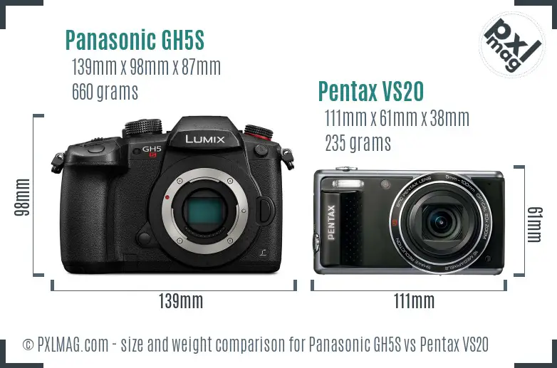 Panasonic GH5S vs Pentax VS20 size comparison
