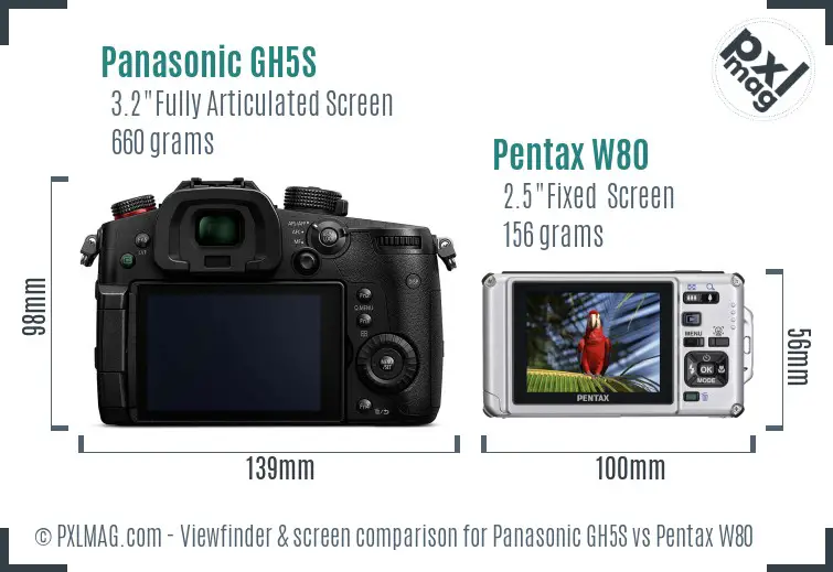 Panasonic GH5S vs Pentax W80 Screen and Viewfinder comparison