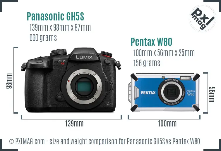 Panasonic GH5S vs Pentax W80 size comparison