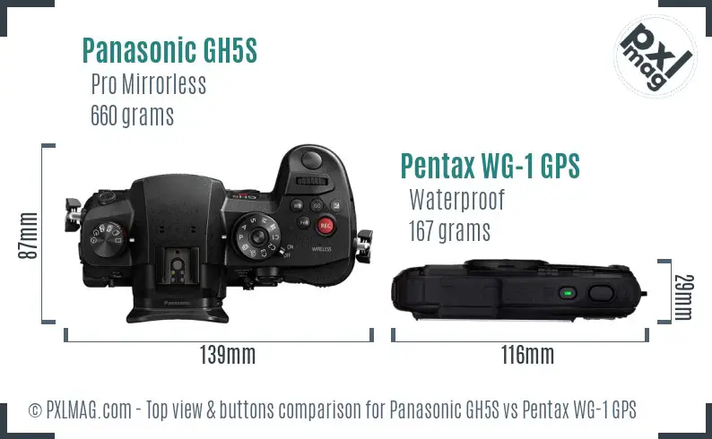 Panasonic GH5S vs Pentax WG-1 GPS top view buttons comparison