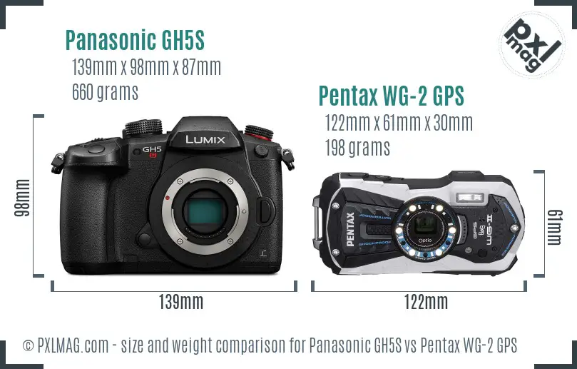Panasonic GH5S vs Pentax WG-2 GPS size comparison