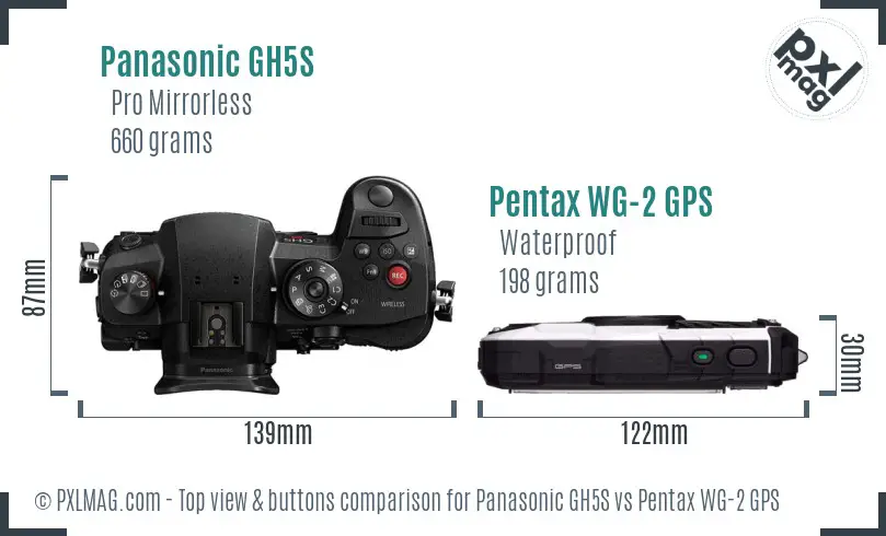 Panasonic GH5S vs Pentax WG-2 GPS top view buttons comparison