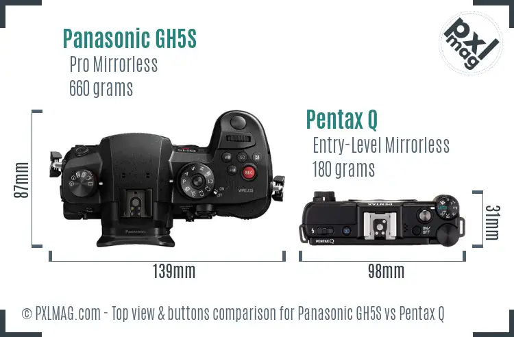 Panasonic GH5S vs Pentax Q top view buttons comparison Panasonic GH5S vs Pentax Q top view buttons comparison