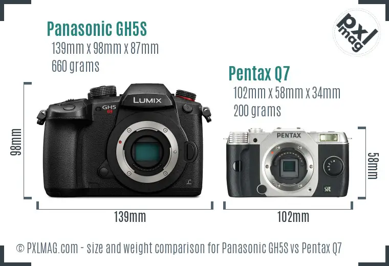 Panasonic GH5S vs Pentax Q7 size comparison