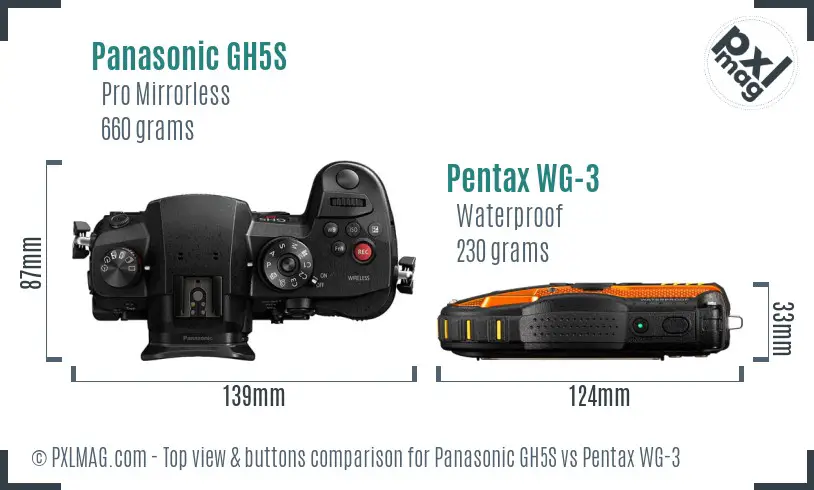 Panasonic GH5S vs Pentax WG-3 top view buttons comparison