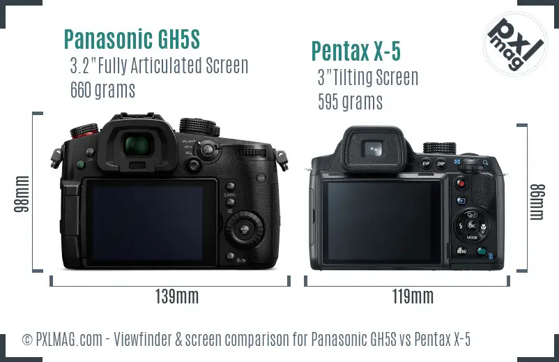 Panasonic GH5S vs Pentax X-5 Screen and Viewfinder comparison