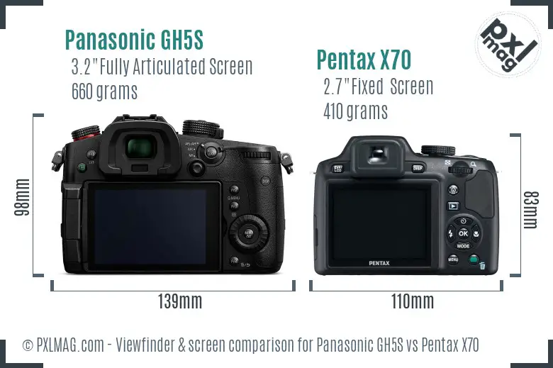Panasonic GH5S vs Pentax X70 Screen and Viewfinder comparison