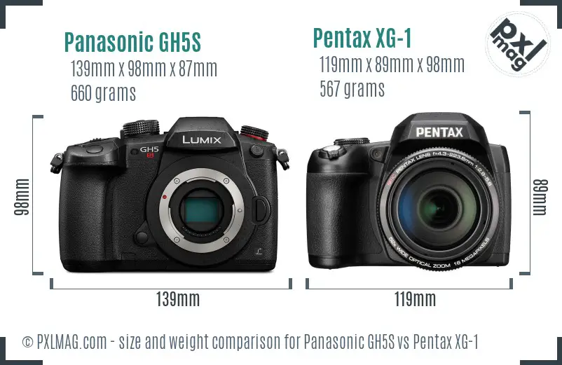Panasonic GH5S vs Pentax XG-1 size comparison