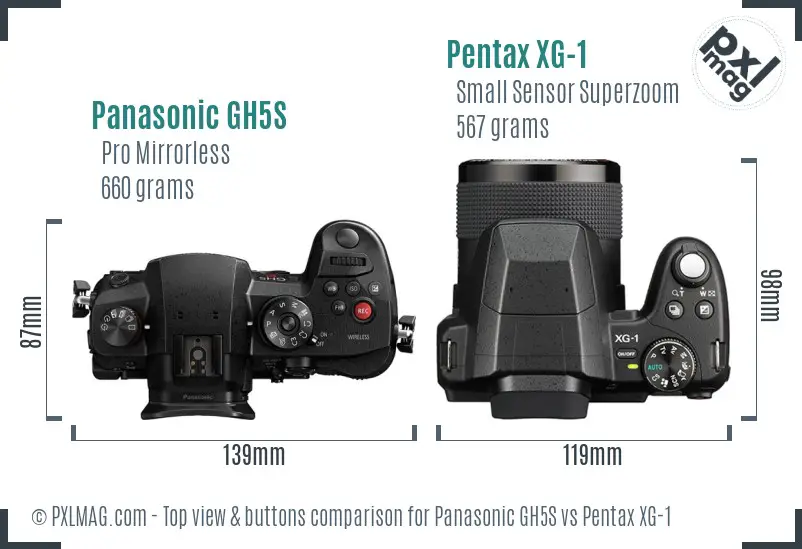Panasonic GH5S vs Pentax XG-1 top view buttons comparison
