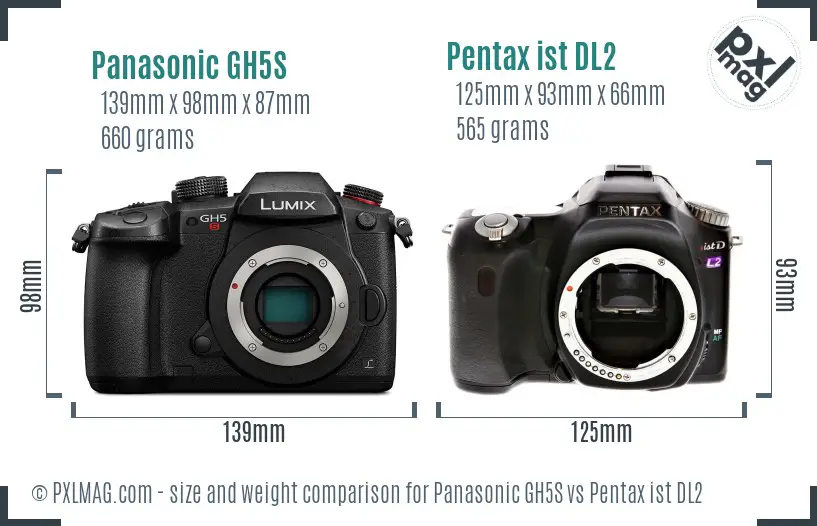 Panasonic GH5S vs Pentax ist DL2 size comparison
