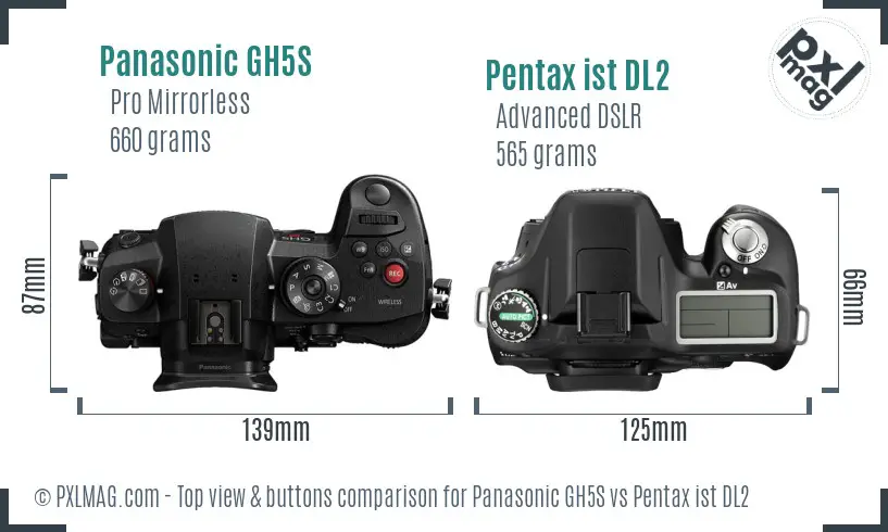 Panasonic GH5S vs Pentax ist DL2 top view buttons comparison